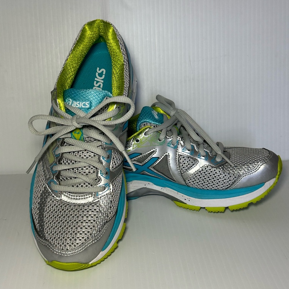 ASICS Women's Silver and Green Running Shoes